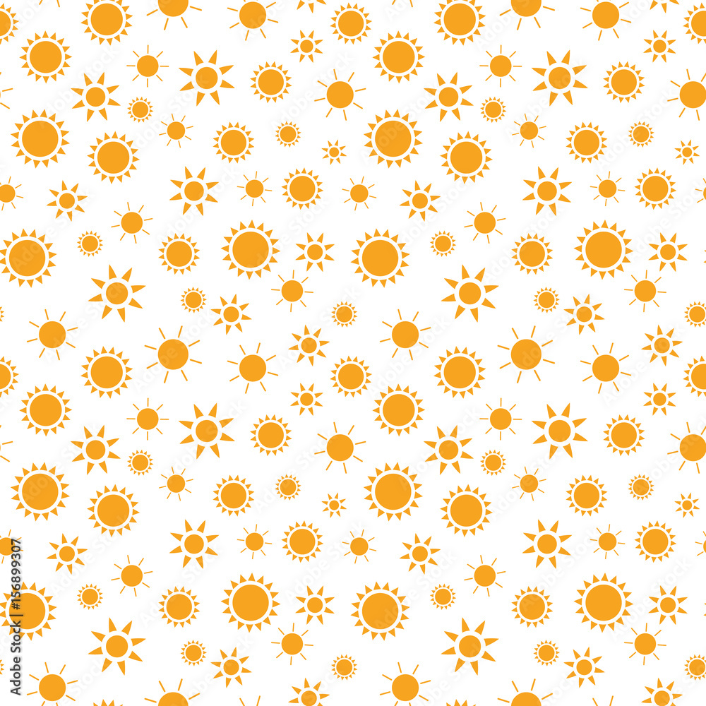Sun seamless pattern. Seamless Pattern with Shiny orange Sun on white Background. Vector Sun seamless pattern. Seamless Pattern with Shiny orange Sun on white Background. Vector