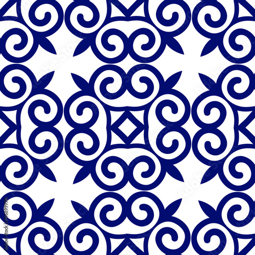 Dark blue luxury background seamless with ornamental pattern on white