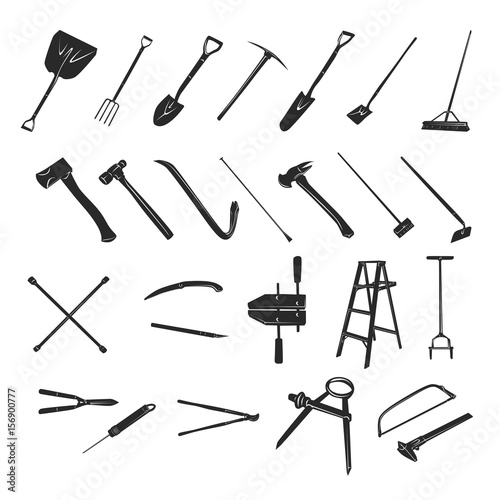 Gardening tools collection - vector silhouette 