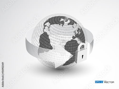 Earth, lock and binary code