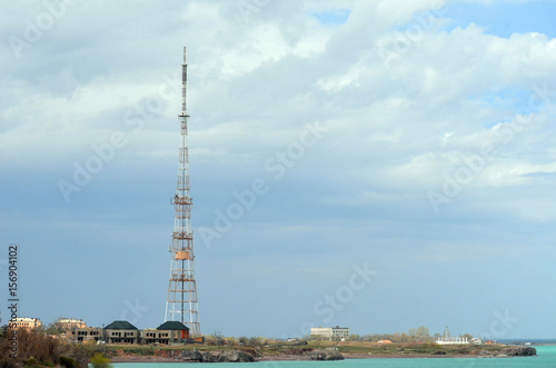 Vintage communication tower.Balkhash lake, central Kazakhstan.Near Priozersk - former Soviet  anti-ballistic missile testing range Sary Shagan
 photo