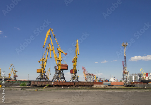 View of the complex for transshipment of metal with a cranes in the foreground