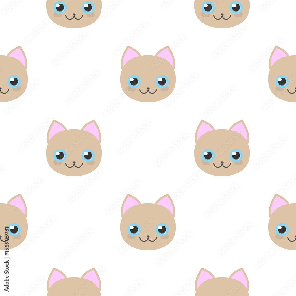 amless pattern with muzzle kittens on white background. Cat pets