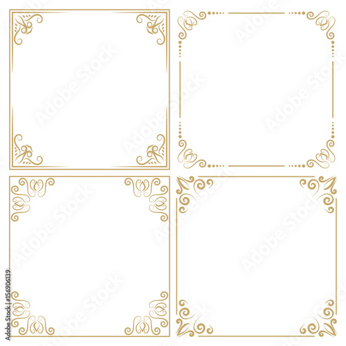 set square shape vintage old gold four frames isolated on white background