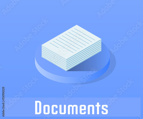 Document icon, vector symbol in flat isometric style isolated on color background.