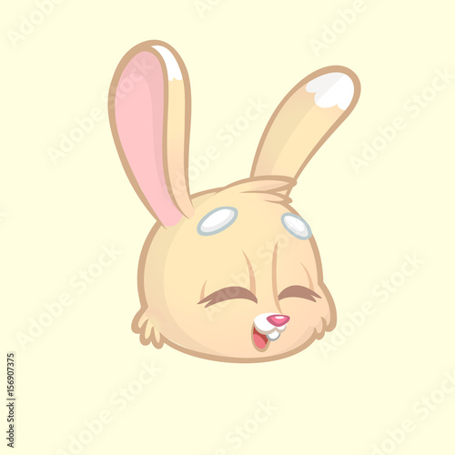 Animal icon element, cartoon rabbit head isolated white background. Vector  illustration of laughting bunny with eyes closed