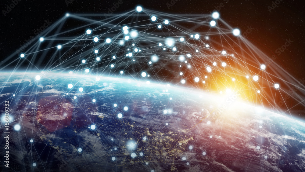 Obraz premium Global network and datas exchanges over the planet Earth 3D rendering