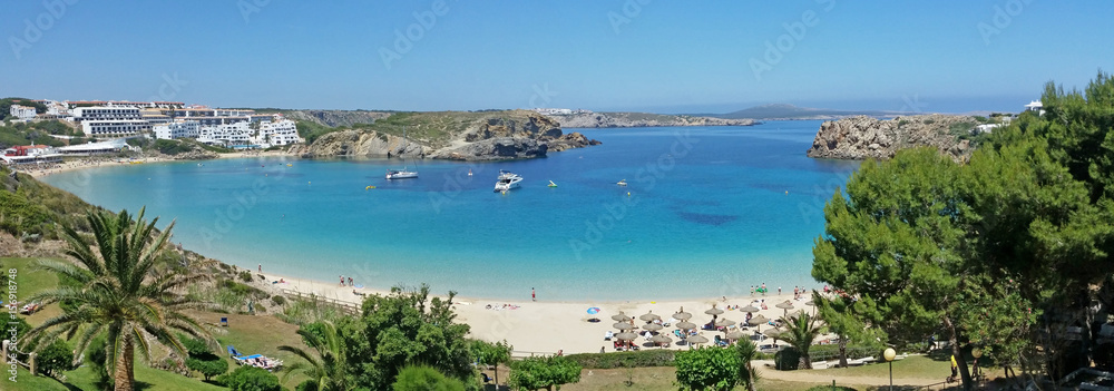 Landscape of the beautiful bay of Arenal d'en Castell with a wonderful turquoise sea, Menorca, Spain