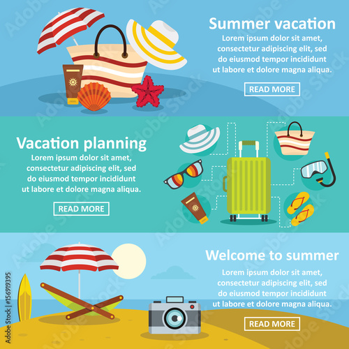 Summer rest banner horizontal set, flat style