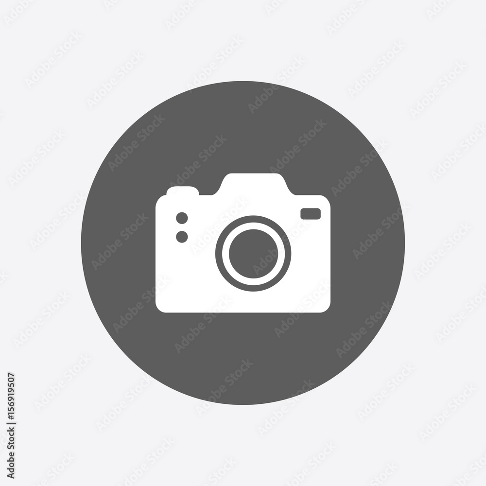 Photo camera symbol. DSLR camera sign icon. Digital camera. Flat design style. 