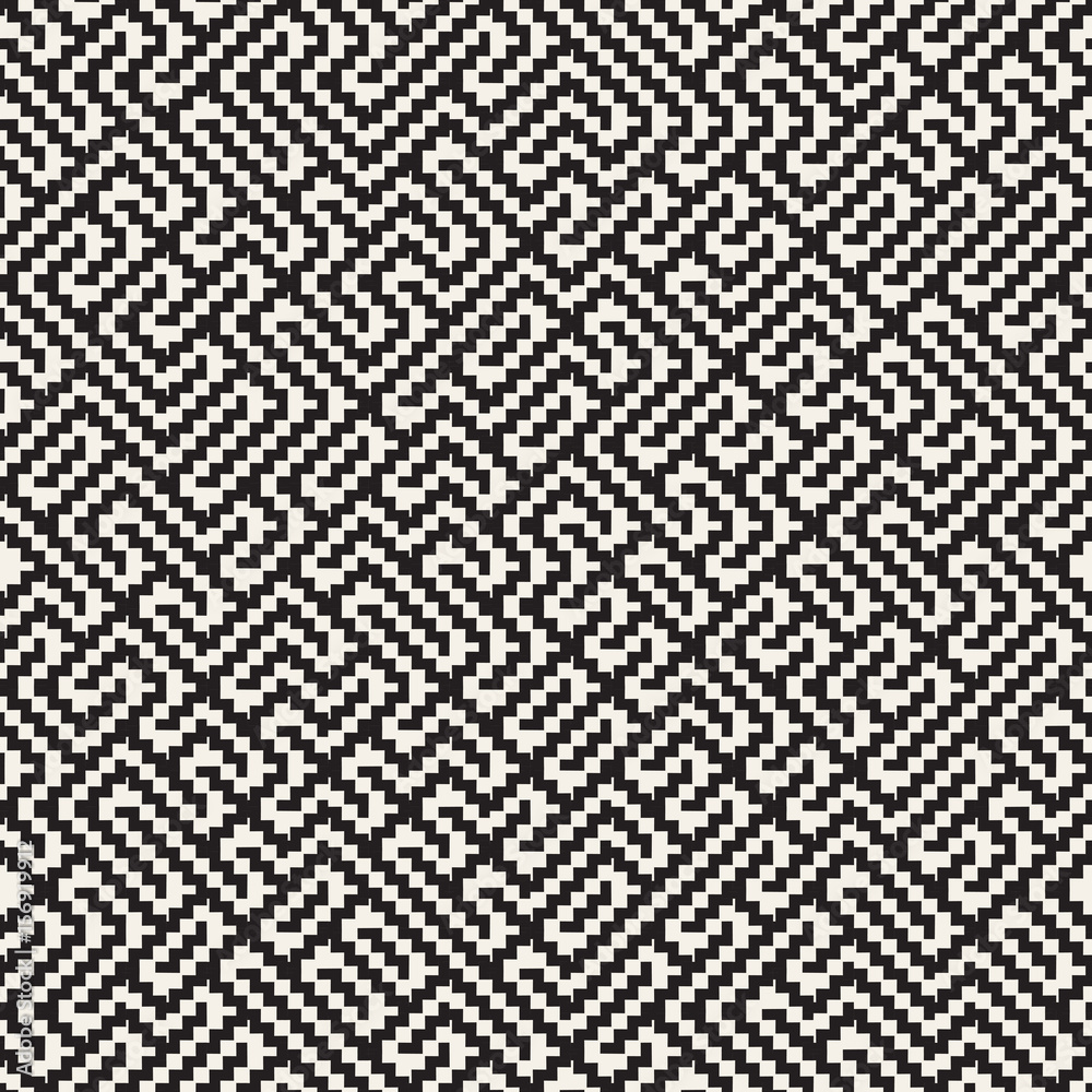 Irregular Maze Line. Abstract Geometric Background Design. Vector Seamless Black and White Pattern.