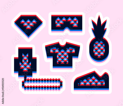 Glitch effect social network stickers in hip hop style