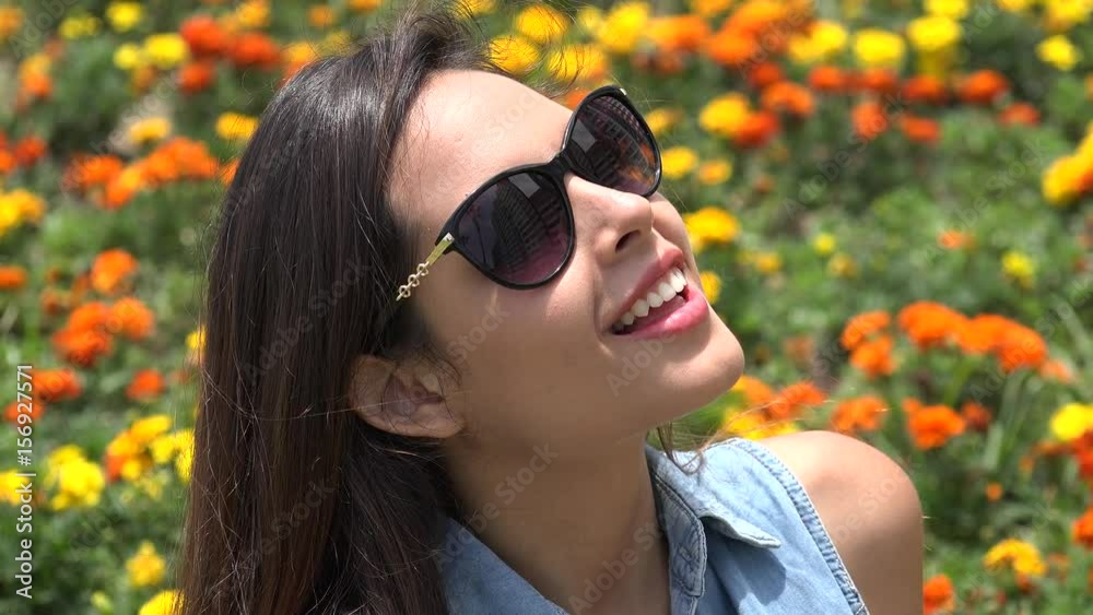 Smiling Teen Girl And Flowers Smiling Teen Girl And Flowers