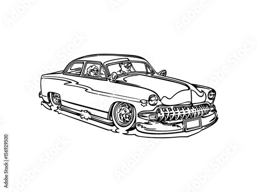Vector - retro, hot-rod with big motor , isolated on background