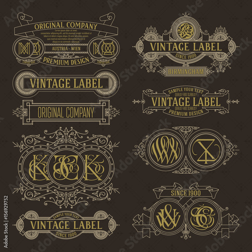 Old vintage floral elements - ribbons, monograms, stripes, lines, angles,border, frame,label, logo - vectors