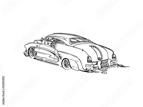 Vector - retro, hot-rod with big motor , isolated on background