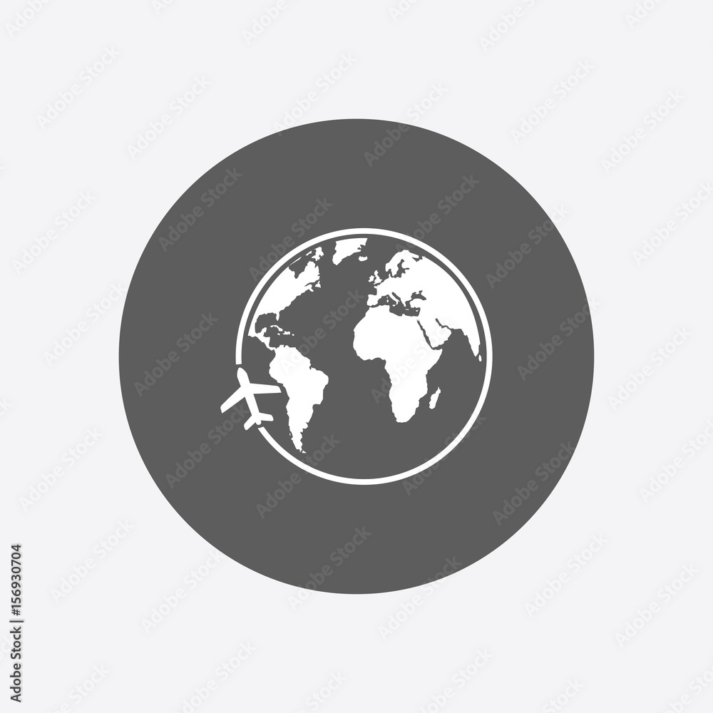 Airplane icon travel. Trip round the world. Flat design style. Airplane icon travel. Trip round the world. Flat design style.