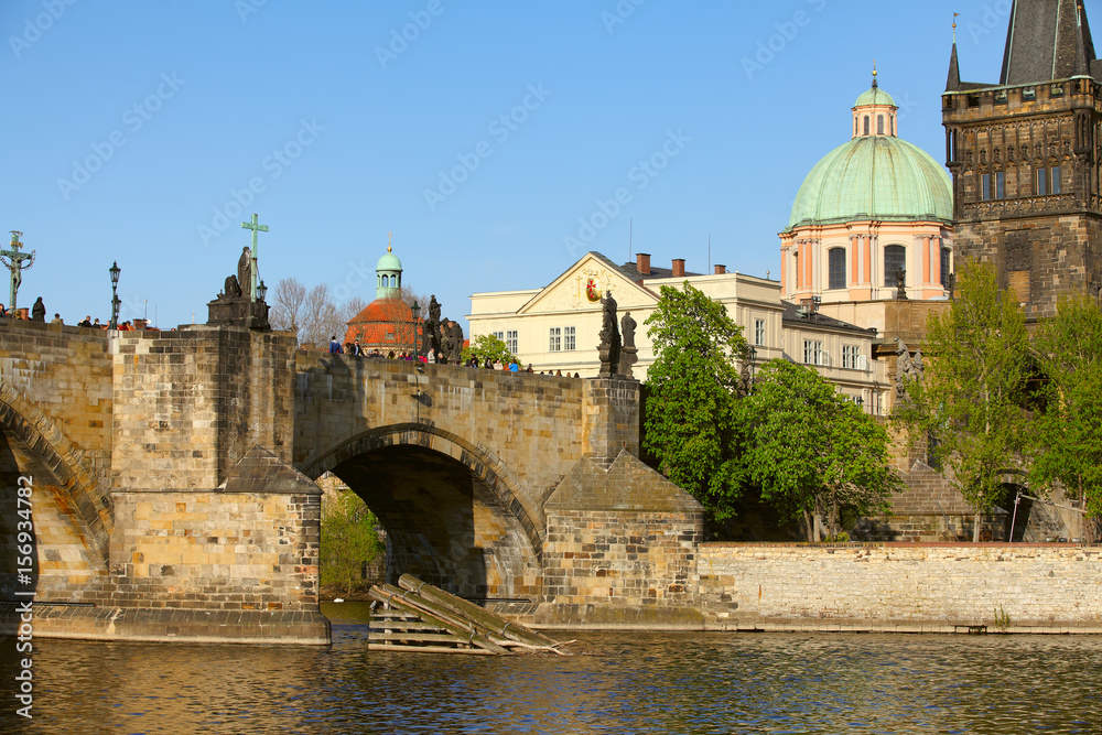 The Old Town with Charles Bridge over Vltava river in Prague, Czech Republic.