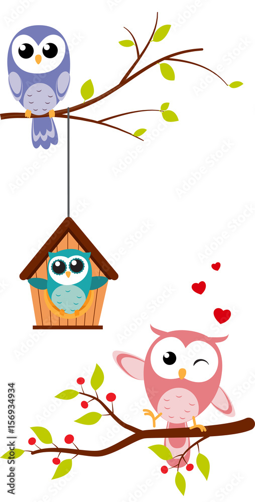 Naklejka premium Happy Owl background with tree branch