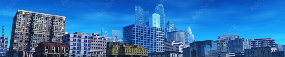 Panorama of the modern city, urban landscape, modern buildings, 3D rendering