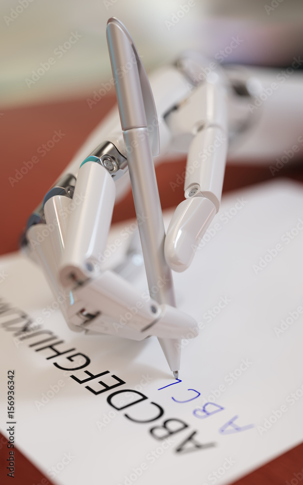 Robot Trying to Reproduce Letters on Sheet of Paper. Neural Network ...