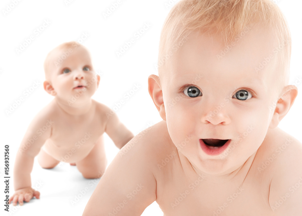Childhood concept. Cute babies on white background Childhood concept. Cute babies on white background