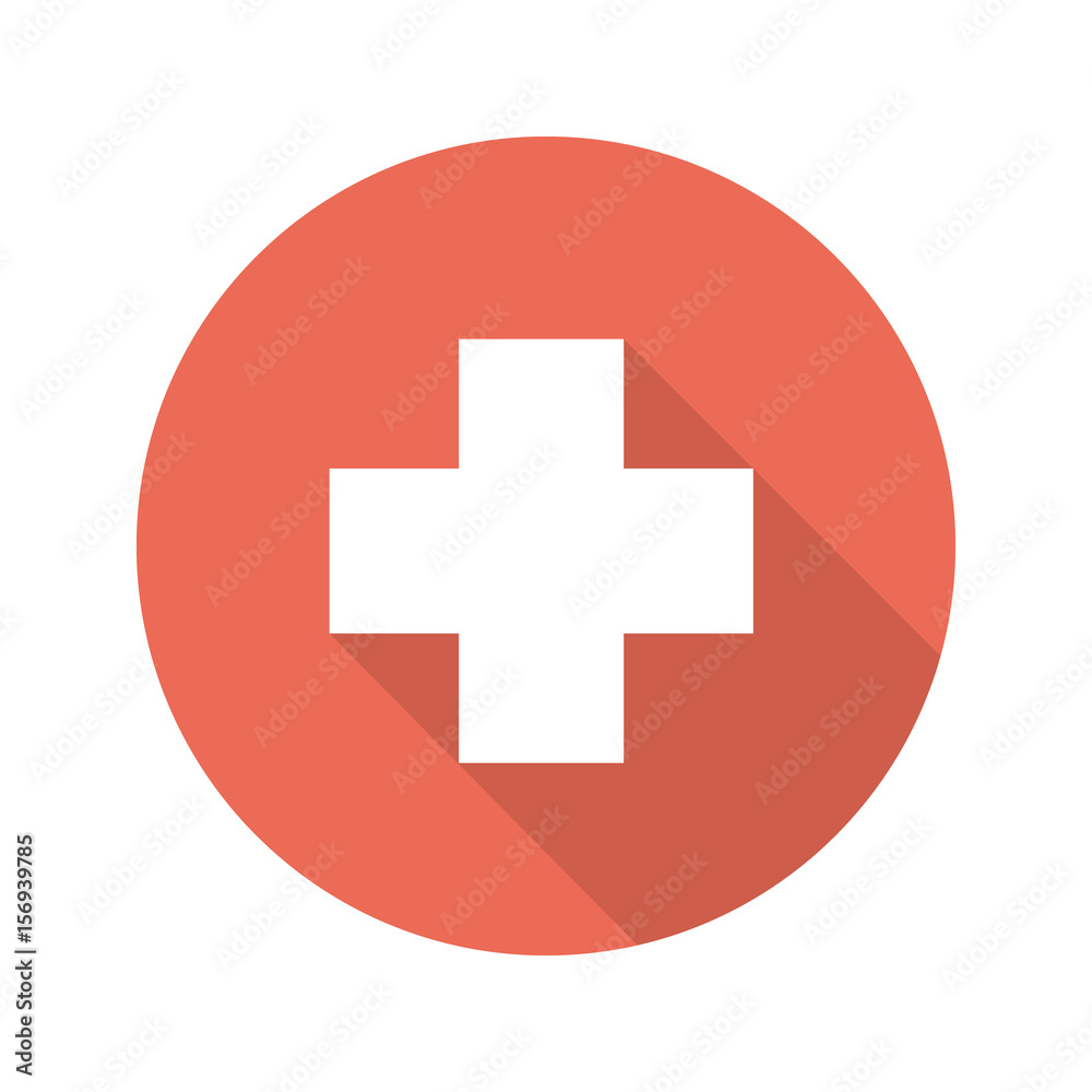 Obraz premium Medical cross flat design long shadow icon
