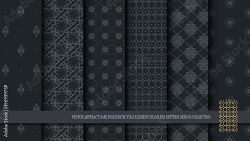 Vector abstract dark tone exotic Thai seamless pattern design collection