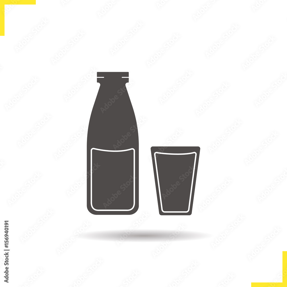 Milk bottle and glass glyph icon Milk bottle and glass glyph icon