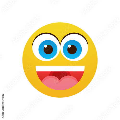 Yellow Smiling Cartoon Face Positive People Emotion Open Mouth Icon Flat Vector Illustration
