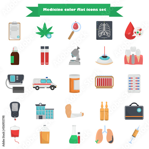 Set of medicine color flat icons for web and mobile design