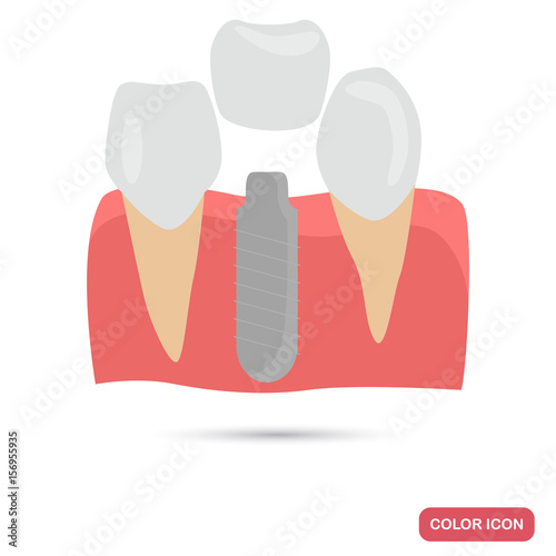 Implantation of teeth color flat icon for web and mobile design