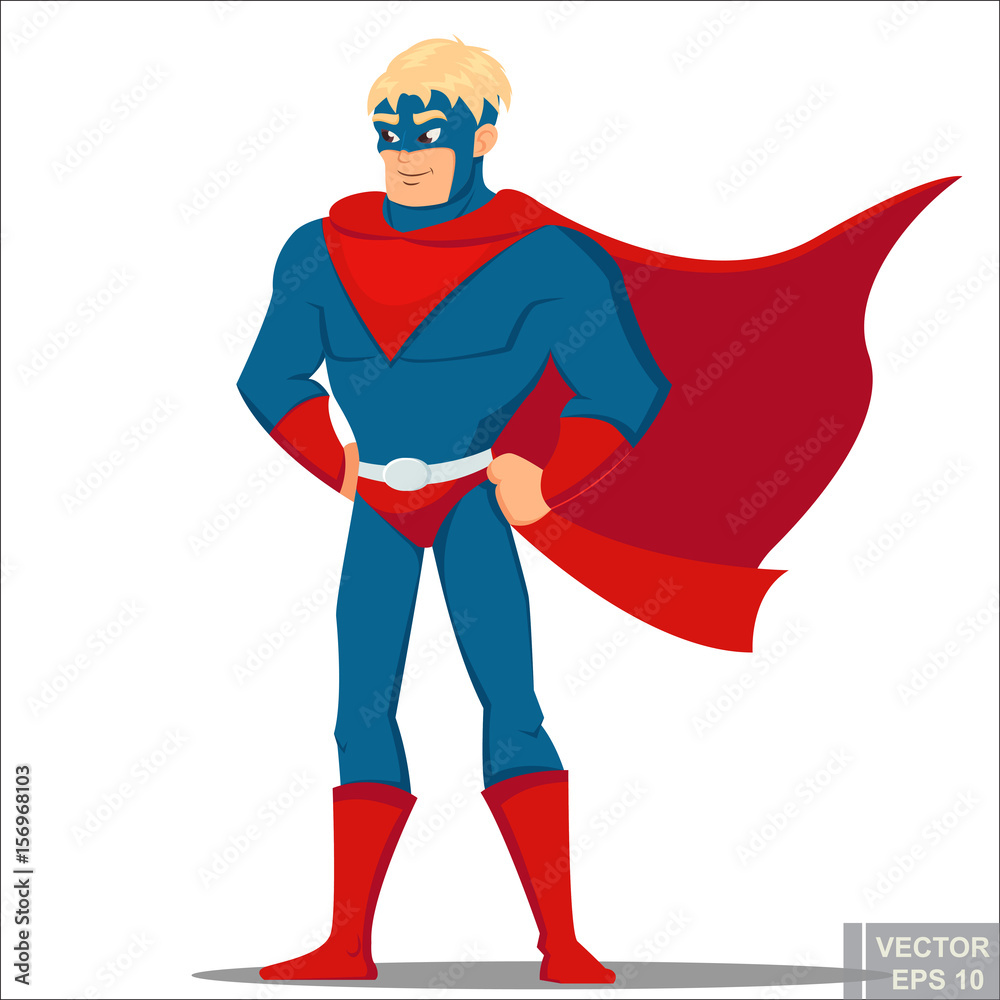 brave masculine cartoon man in comic book superhero costume Super Male  Hero. Defender protector Vector illustration eps10 Stock Vector | Adobe  Stock