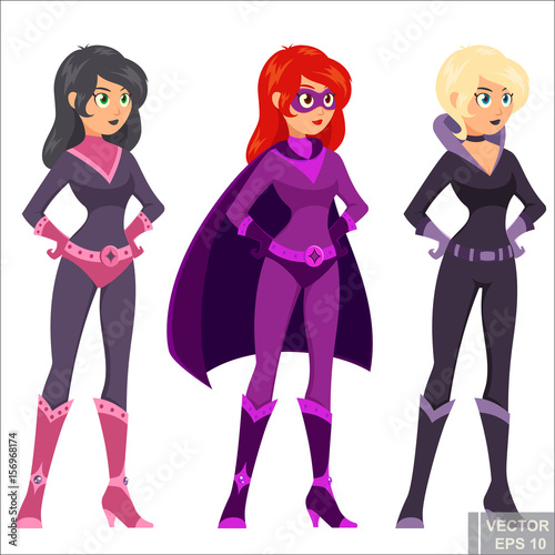 sexy cute cartoon girl in comic book superhero costume Super Woman. Female Hero. Pin Up Style. Vector illustration eps10