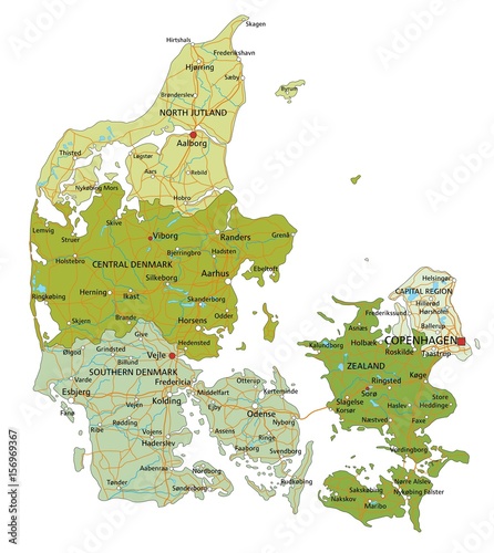 Highly detailed editable political map with separated layers. Denmark.