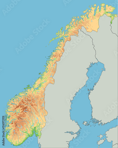 High detailed Norway physical map.