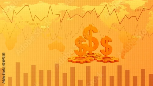 Random numbers and graphs business themed golden looping background