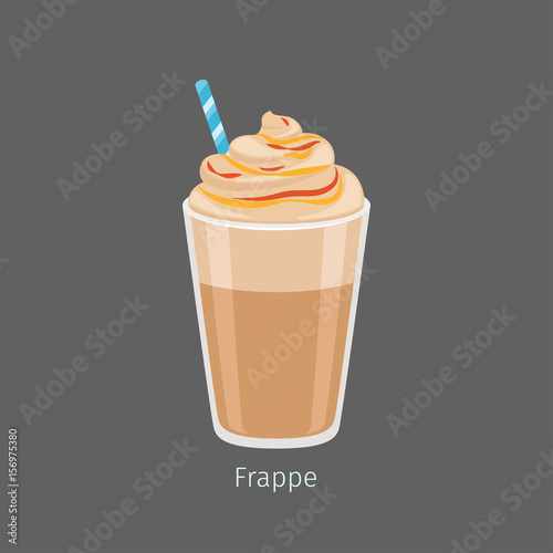 Glass of Chilled Frappe Coffee Drink Flat Vector