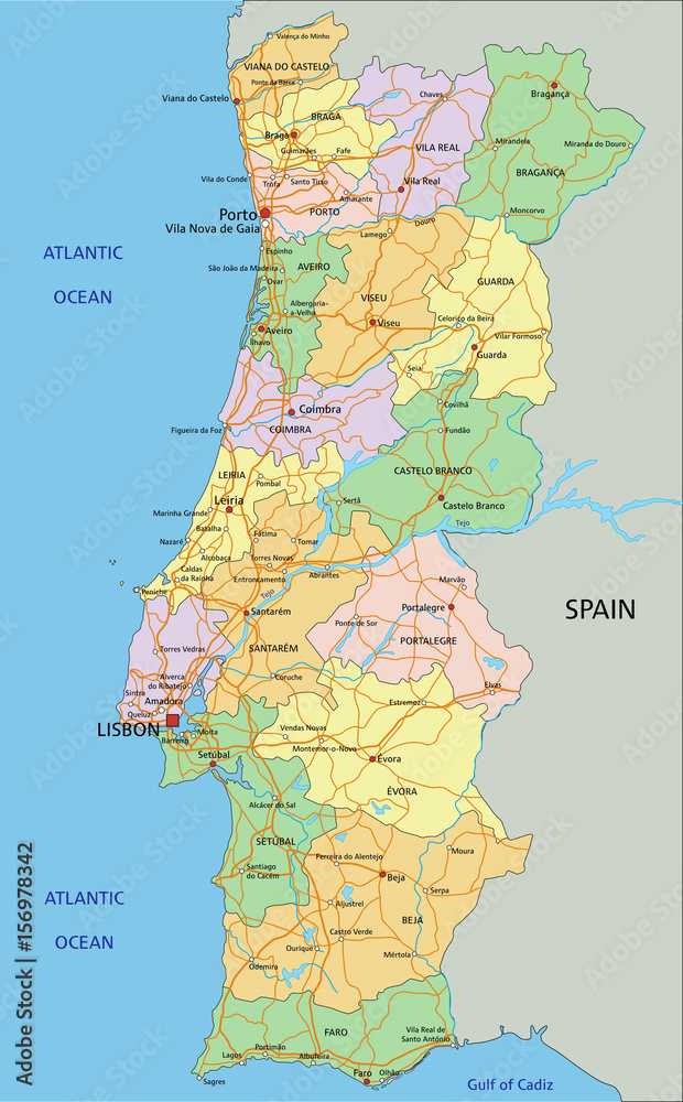 Administrative map of the five regions portugal Vector Image