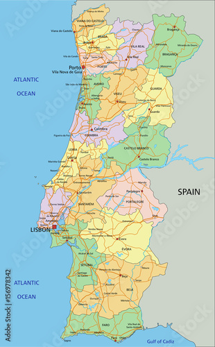 Portugal - Highly detailed editable political map with labeling.