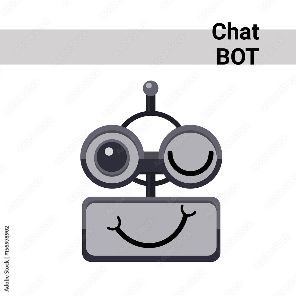 Cartoon Robot Face Smiling Cute Emotion Wink Chat Bot Icon Flat Vector Illustration Cartoon Robot Face Smiling Cute Emotion Wink Chat Bot Icon Flat Vector Illustration