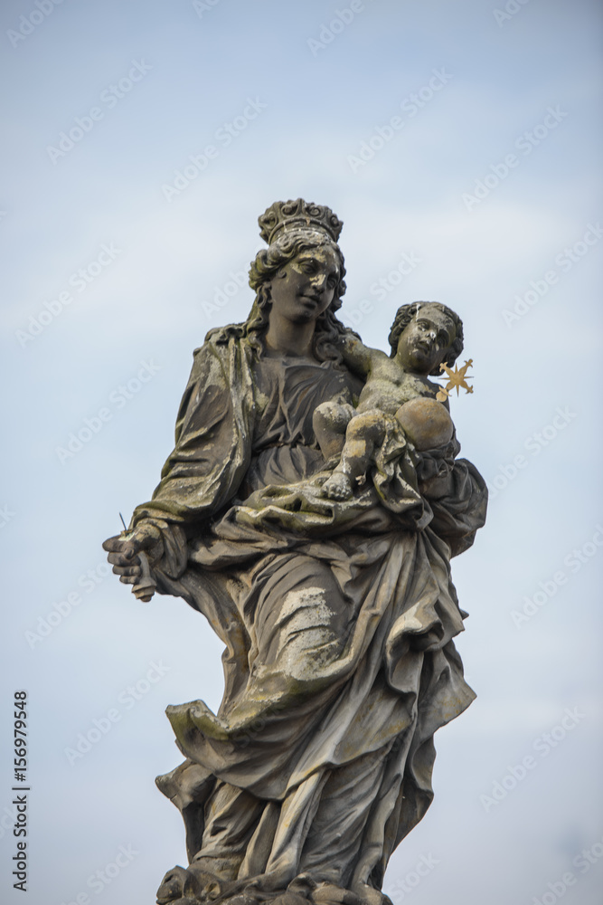 PRAGUE, CZECH REPUBLIC - 12 MAY 2017: Statue on the Charles Bridge, Prague, Czech 