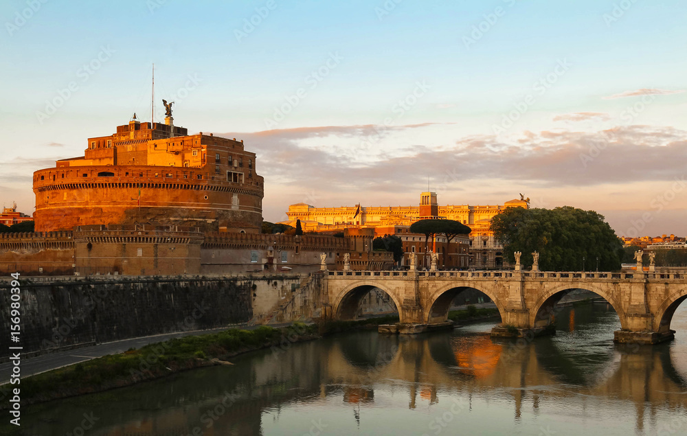 The Image of the Castle of Holy Angel and Holy Angel Bridge , Rome, Italy.