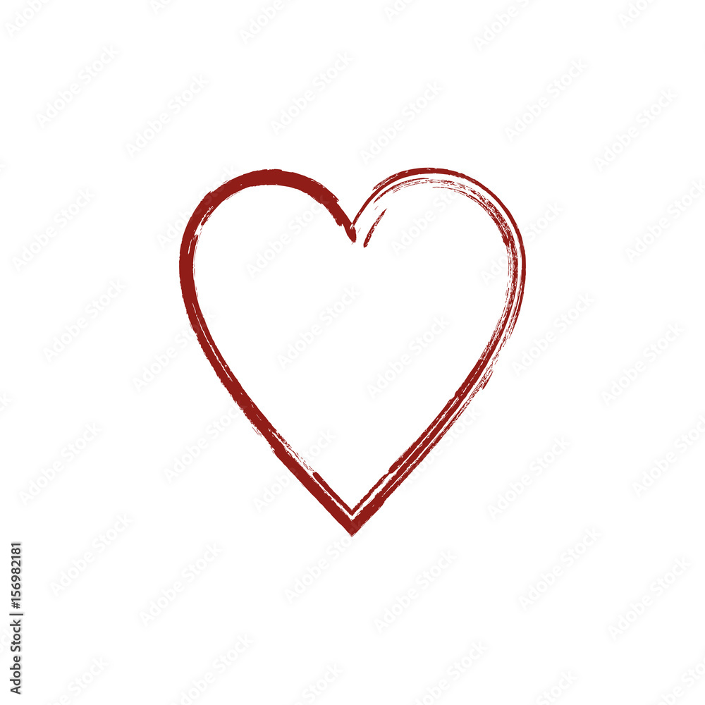 Vector red heart. Hand drawn, icon on a white background