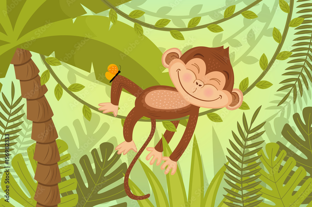 Naklejka premium scena małpa śpi na winorośli