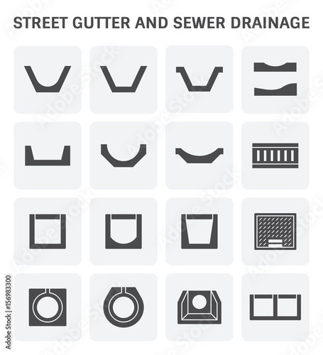 Vector icon of street gutter or road gutter and sewer drainage.