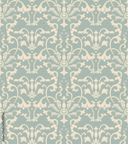 Antique seamless background Chinese botanic garden spiral vine flower leaf