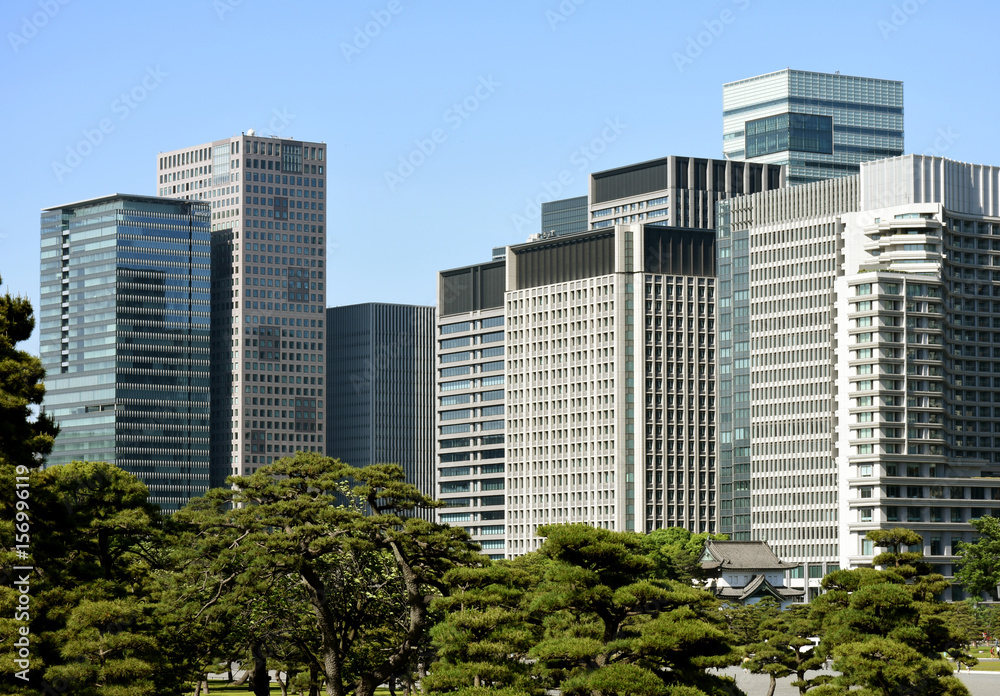 日本・東京の都市景観「ビル群」（大手町方面を望む）