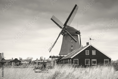 Windmill in Zaanse Schans town photo