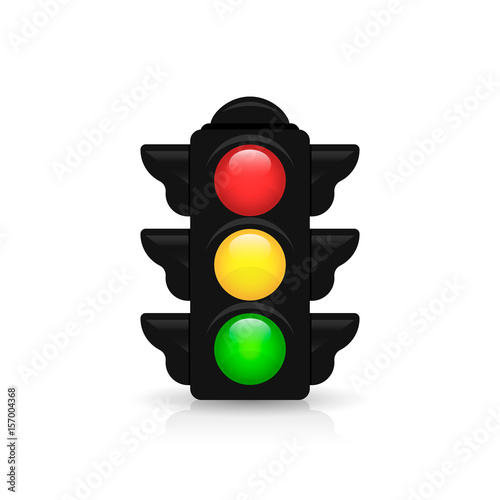 Traffic light with reflection and shadow on a white background